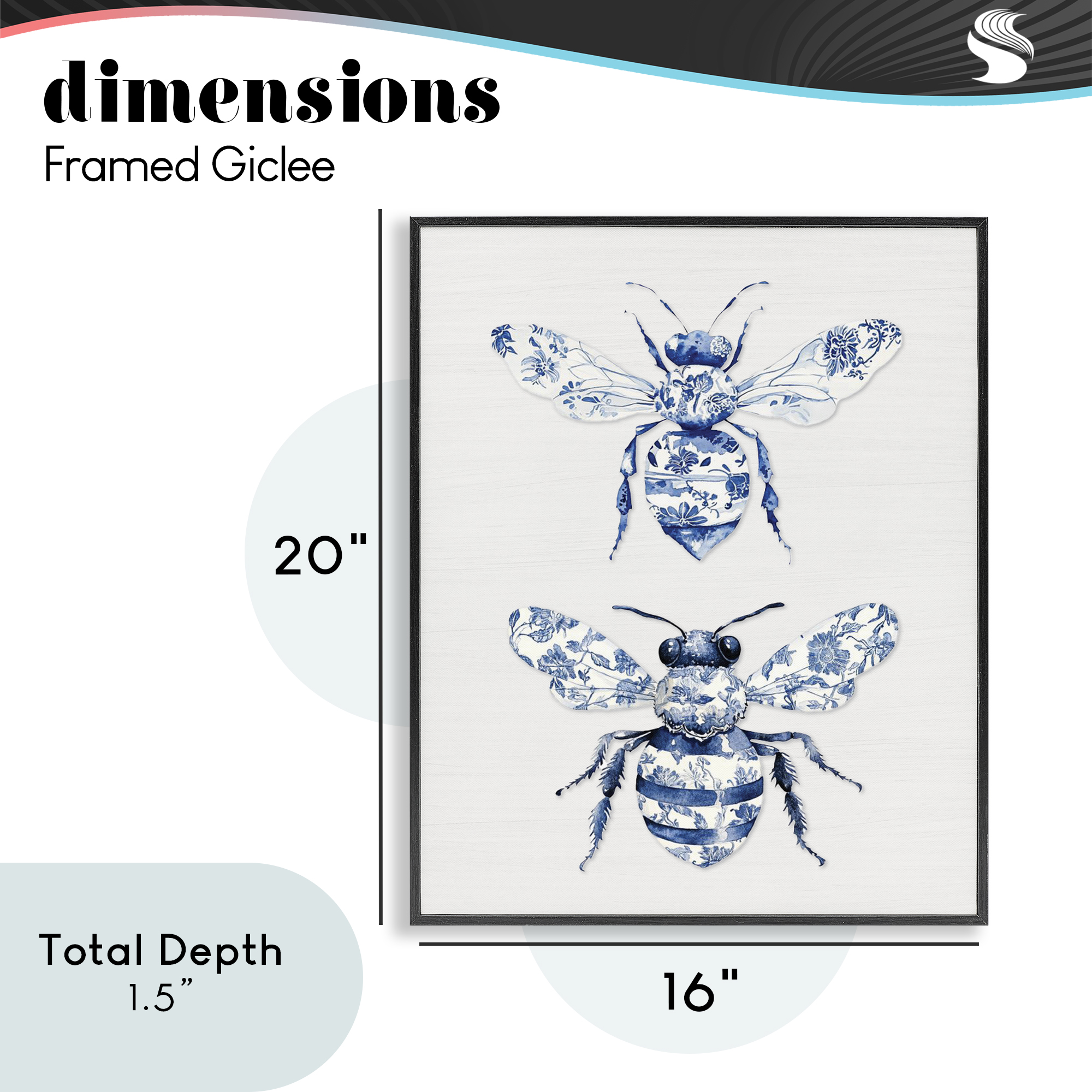 Toile Patterned Bees Black Framed Giclee Art, design by Lettered and Lined