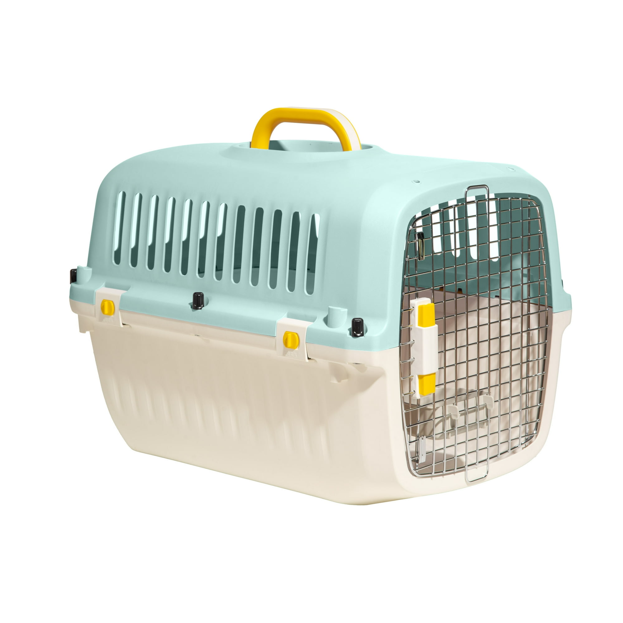 Oodles 20" Plastic Travel Pet Kennel with Clip On Bowl, Blue