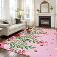 thumbnail image 3 of Area Rug for Living Room, Valentine's Day Non-Slip Indoor Large Carpet for Bedroom/Dining Room, Pink Red Roses Love Heart Eucalyptus Gradient Washable Low-Profile Floor Runner Rugs - 5 x 8 Ft, 3 of 7