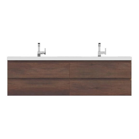 Alya Bath Paterno 72" Modern Wood Wall Mounted Bathroom Vanity in Rosewood Brown