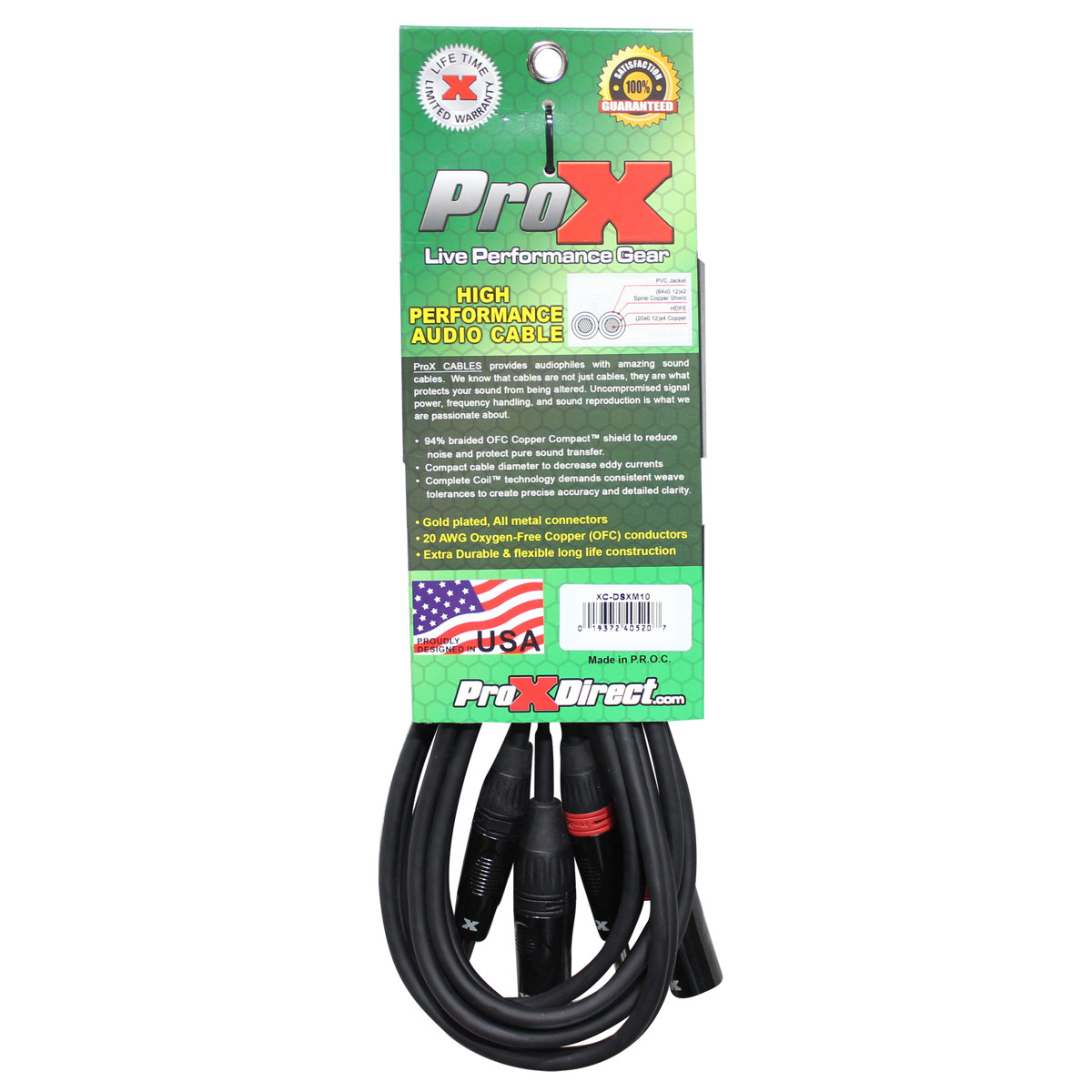 ProX XC-DSXM10 10' Dual 1/4" TRS-M to Dual XLR3-M Balanced High Performance Audio Cable