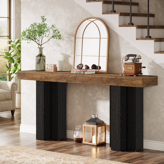 63-Inch Console Table for Entryway, Farmhouse Entryway Table, Rustic Brown and Black
