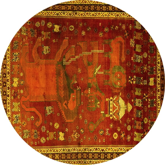 Ahgly Company Machine Washable Indoor Round Animal Yellow Traditional Area Rugs, 7' Round
