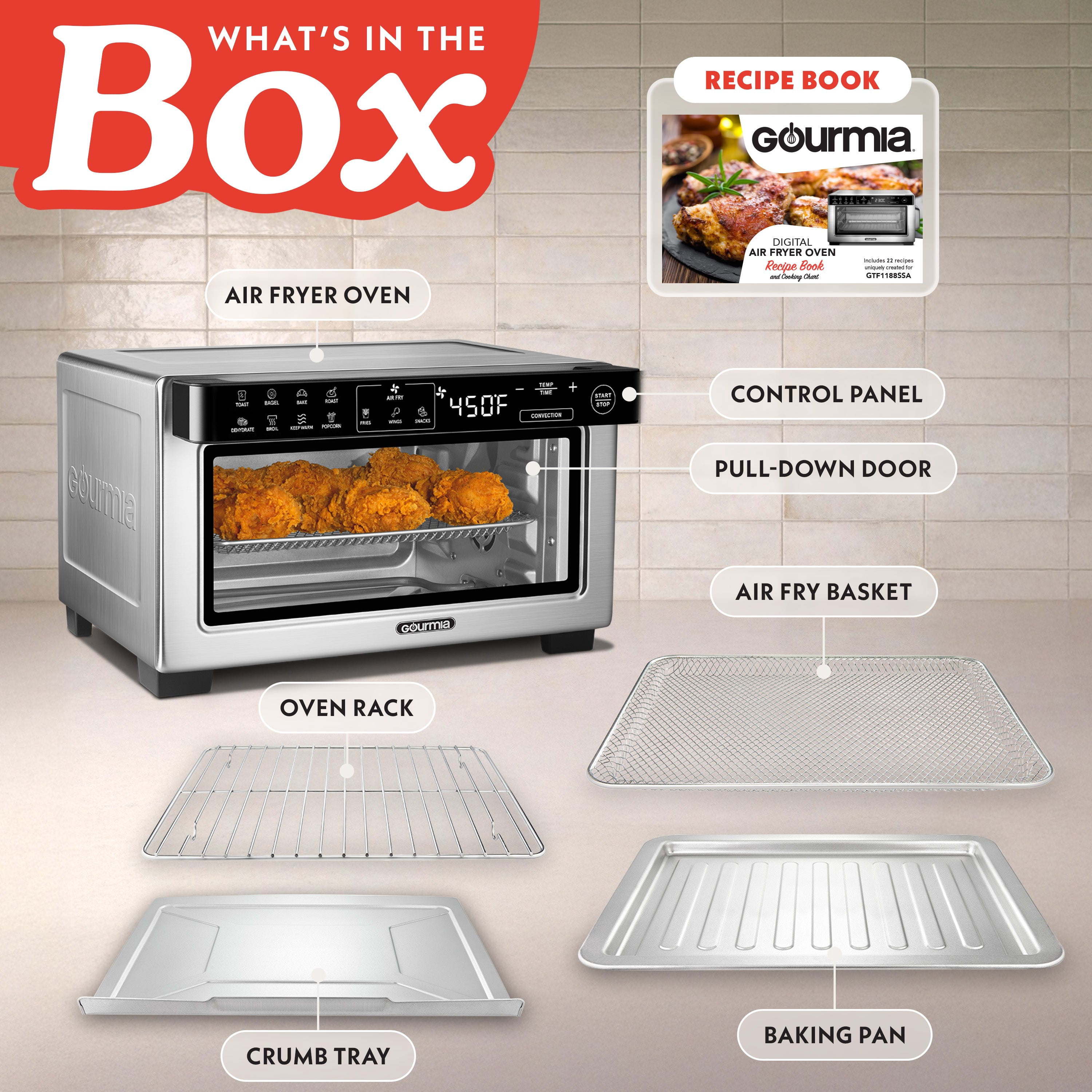 Gourmia 4-Slice Air Fryer Toaster Oven — Digital Countertop Oven with 12 Presets, Stainless Steel