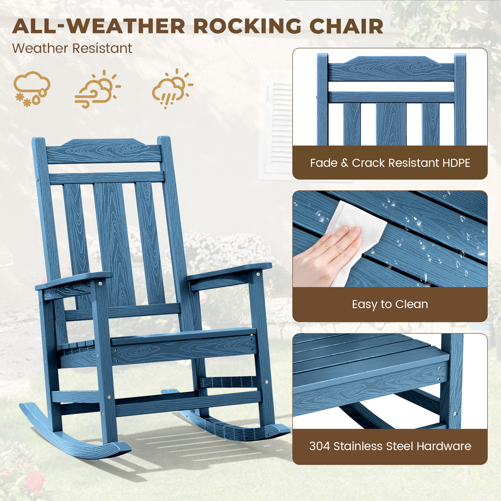 Serwall Oversized Outdoor Rocking Chair, Navy photo 5