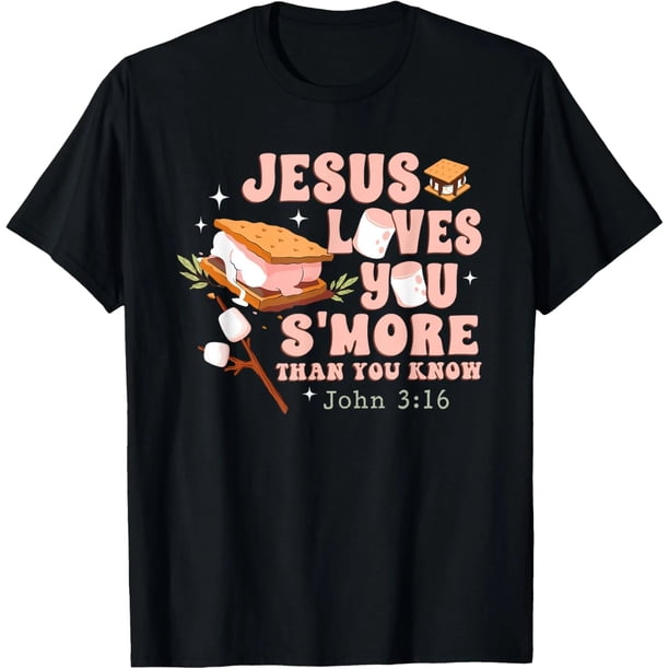 Playera de Mujer "Jesús te Ama Más de lo que Sabes" Juan 3:16 - Talla M,L,XL,2XL,3XL,4XL,5X,6XL - Negra - Regalo Cristiano