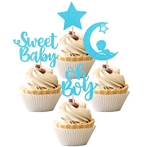 36 PCS Baby Shower Boy Cupcake Toppers with Moon Glitter Star Sweet Baby  Boy Gender Reveal Cupcake Picks Baby Shower Kids Boys Birthday Party Cake
