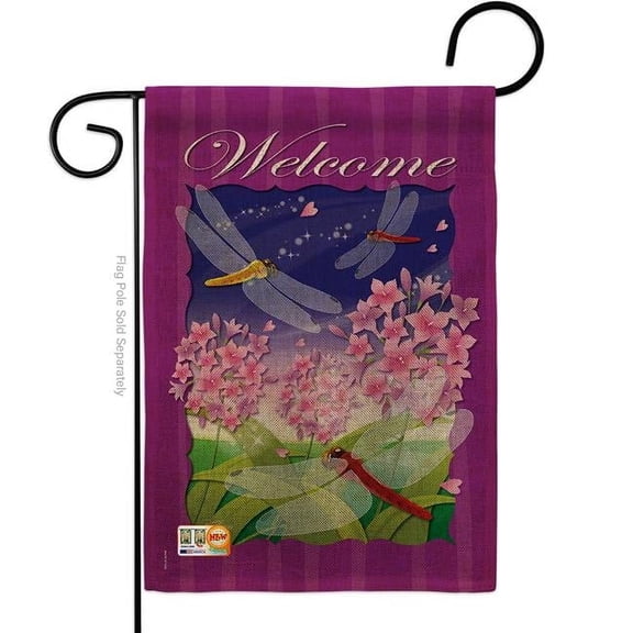 Breeze Decor BD-BG-G-104063-IP-DB-D-US11-BD 13 x 18.5 in. Dragonfly Paradise Burlap Garden Friends Bugs & Frogs Impressions Decorative Vertical Double Sided Flag
