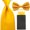 Gold Yellow, variant on Men Solid Bowtie 8cm Wide Necktie Tie 4 Folds Pre-folded Pocket Square Hanky Set