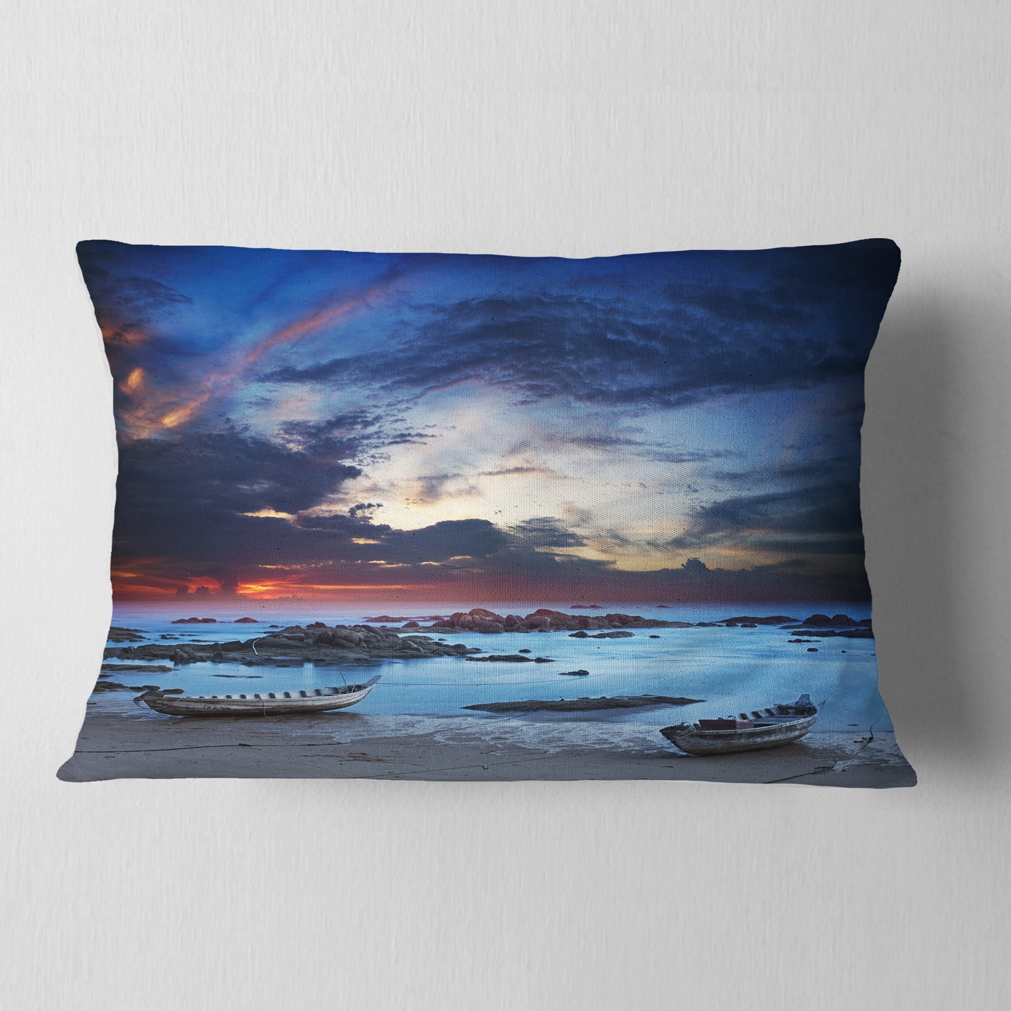 Designart Colorful Traditional Asian Boats - Landscape Printed Throw Pillow - 12x20