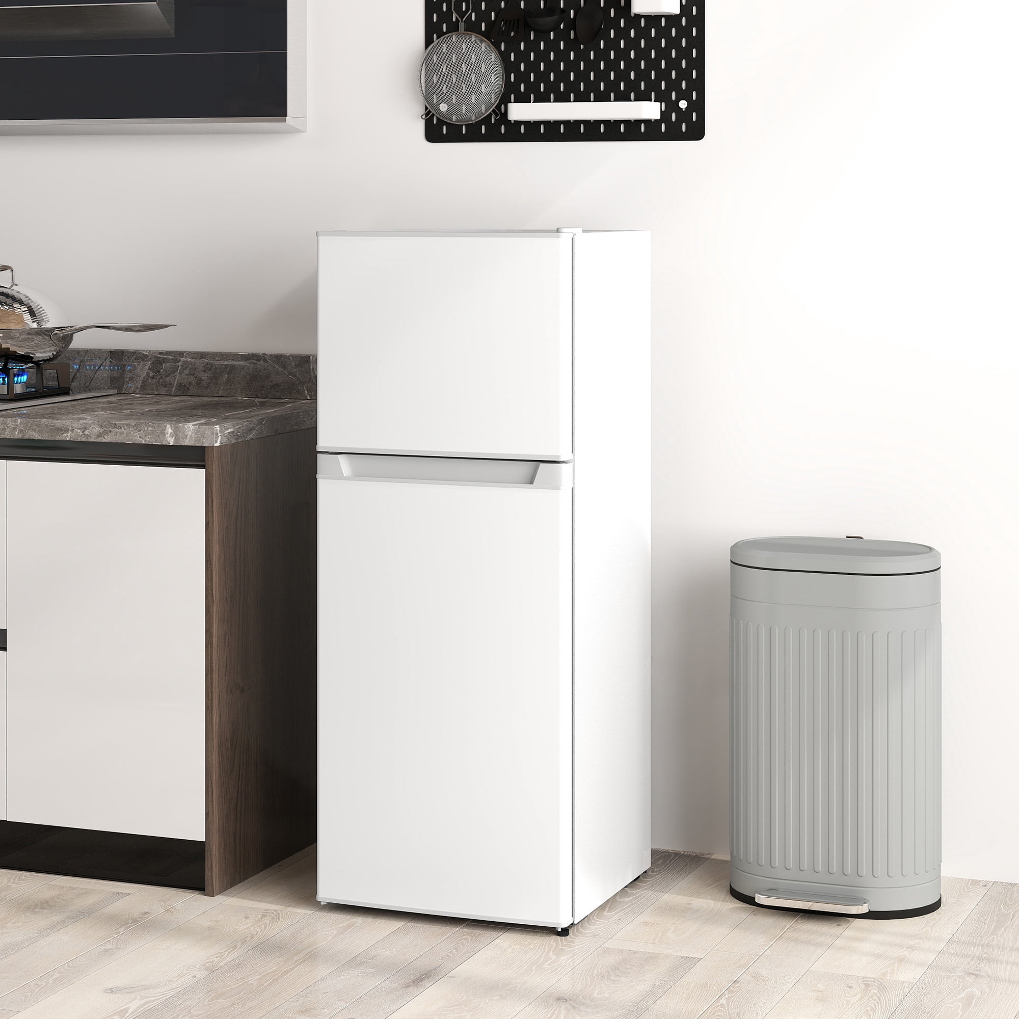 HOMCOM Small Fridge with Freezer, 4 Cu Ft Refrigerator with Shelves, White