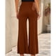 thumbnail image 3 of Pantalones De Pierna Ancha Ajuste Casual Color Puro Elasticidad Transpirable Pantalones Largos A Rayas para Mujer Marrón L, 3 of 5