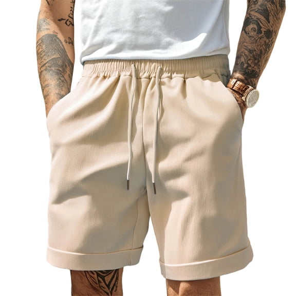 Hurxie Men's Shorts, Casual Lightweight Drawstring Shorts Elastic Waist Short Pants with Pockets Khaki,3XL