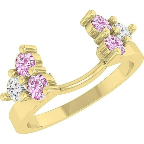 beryl_creation 1.50 Ct Round Cut Pink Sapphire Engagement Thanksgiving Christmas Enhancer Guard Wrap Ring 14K Yellow Gold Plated 925 Sterling Silver For Women's -5.5