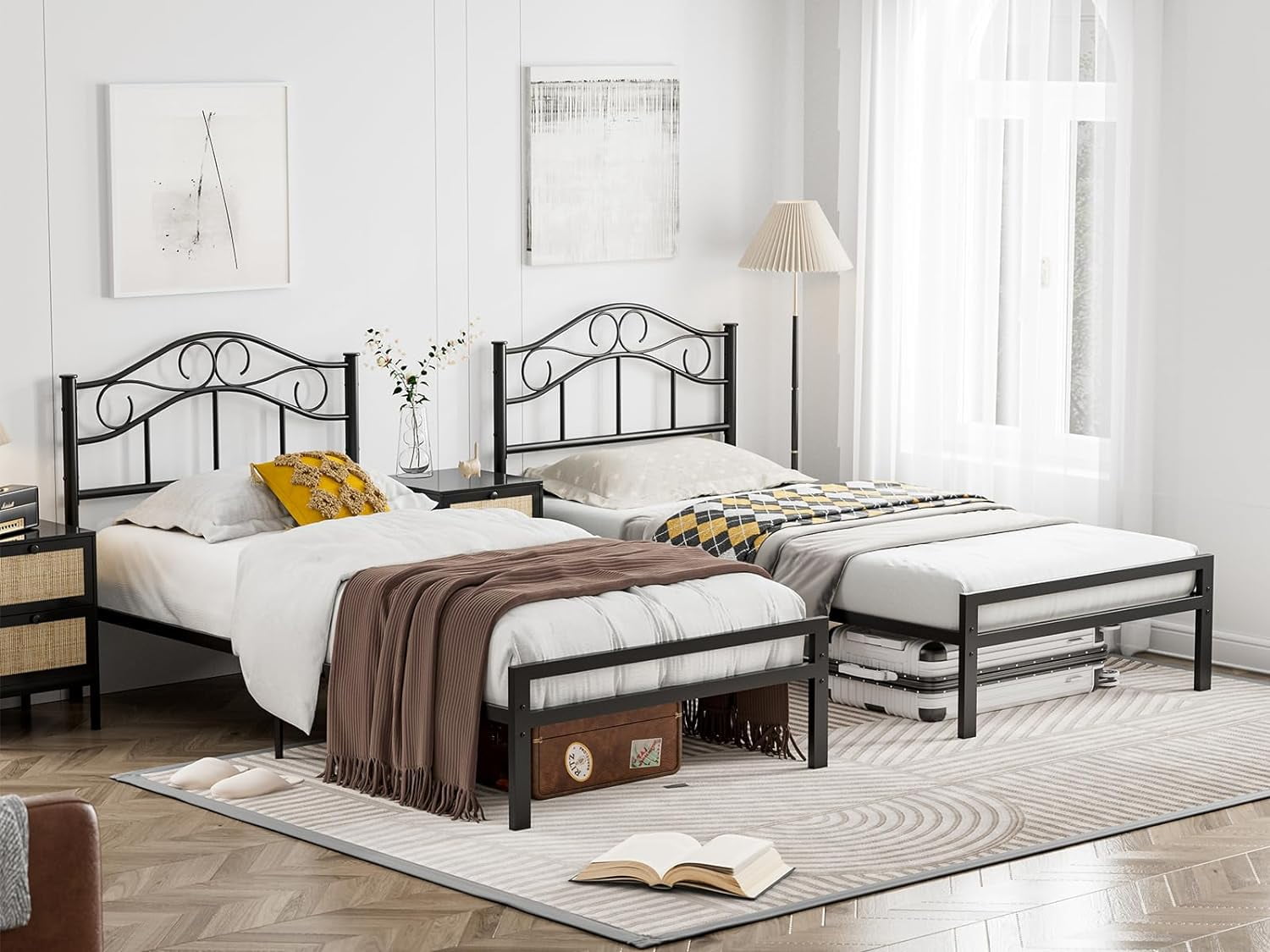 ARICOEASY Vintage Metal Twin Headboard with 7-Level Height Adjustment Design, Black