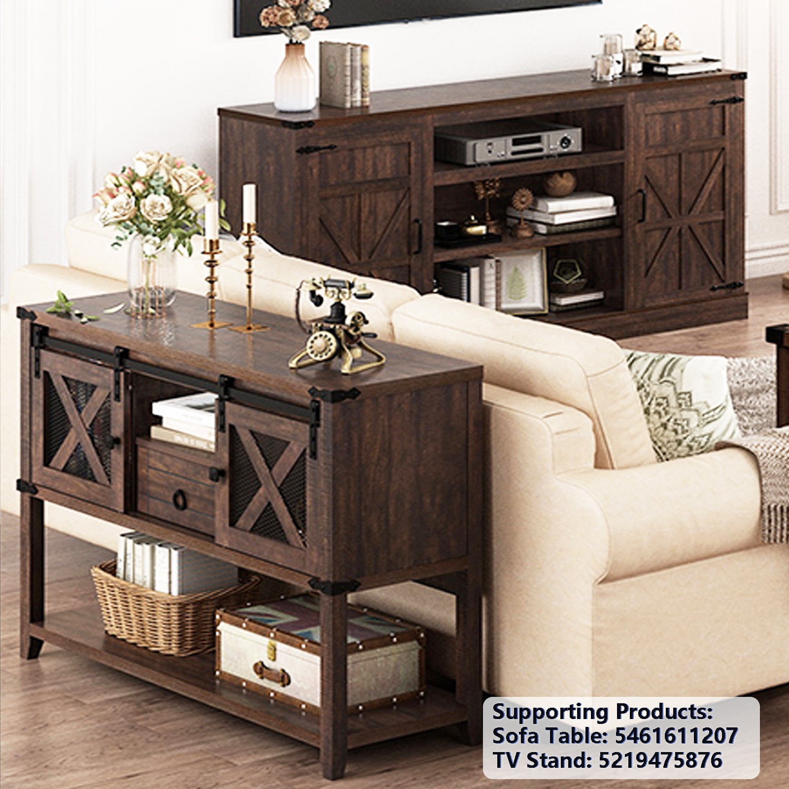 ChVans Farmhouse TV Stand for 65" 70" up 75" TVs with Power Outlet, 33" Tall TV Stand Entertainment Center with Storage, Brown TV Consoles for Living room Bedroom