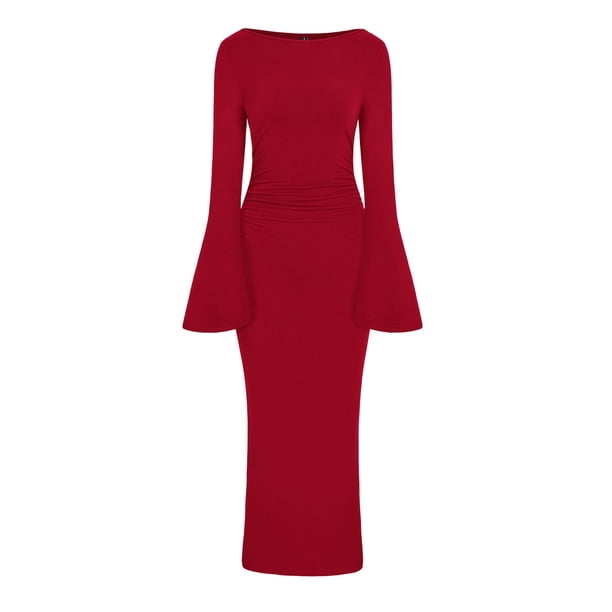 Vestido Maxi PRETTYGARDEN 2025 Elegante y Clásico Otoño Rojo Talle S