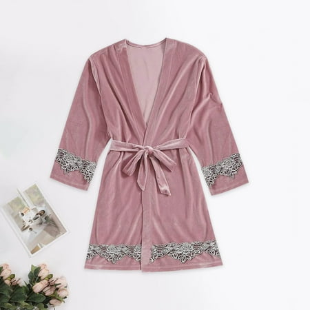GZWYHT Silk Pajamas Clearance Robes for Women Nightgown Gold Velvet Pajamas Lace Robes Underwear Sleepwear Trousers Bath Robe Women S Sleepwear  Pink L