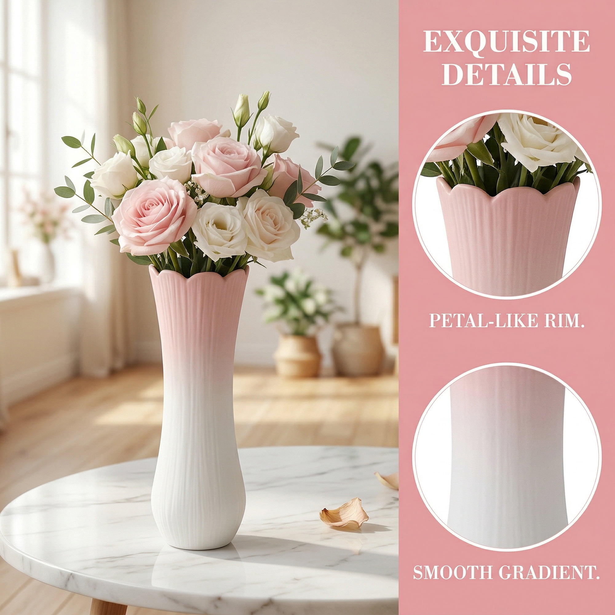 Unique Bargains Modern Tall Ceramic Vase for Decorative Pink 2.2"L x 2.2"W x 9.4"H
