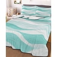 thumbnail image 3 of Quilts Twin-XL Size Bedding Set, Aqua Ombre Lightweight Quilted Comforter, Modern Moire Abstract Art Aesthetics Soft Reversible Bedspread Coverlet with Pillow Covers for All Season, 68" x 98", 3 of 7