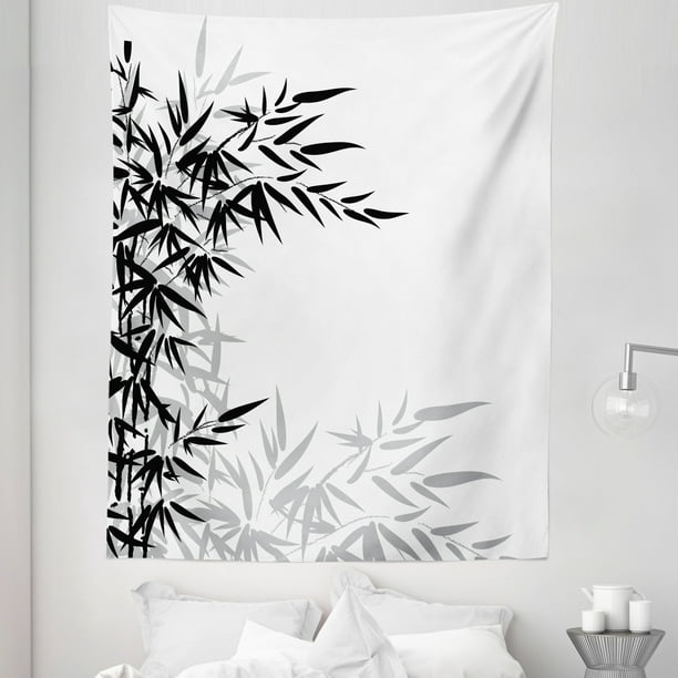 Black White Tapestry, Bamboo Leaves on Clear Simple Background Organic Life  Illustration, Fabric Wall Hanging Decor for Bedroom Living Room Dorm, 5  Sizes, Black and White, by Ambesonne 