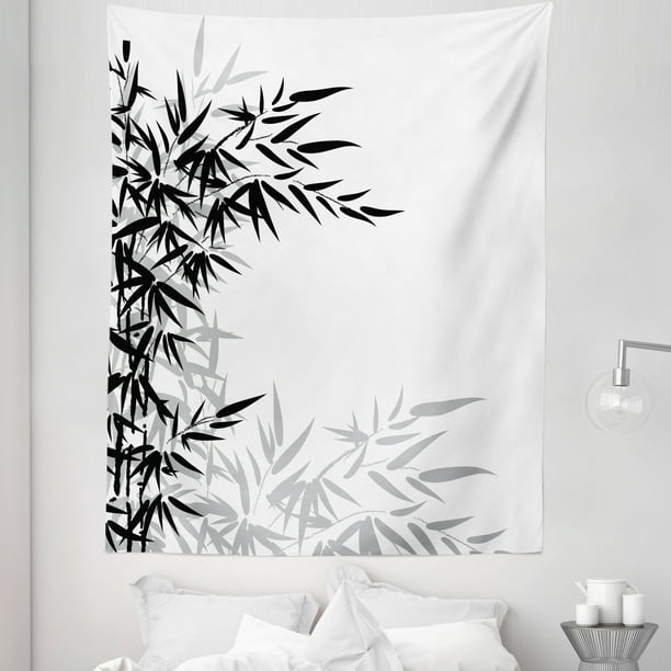 Black White Tapestry, Bamboo Leaves on Clear Simple Background Organic Life Illustration, Fabric Wall Hanging Decor for Bedroom Living Room Dorm, 5 Sizes, Black and White, by Ambesonne Black White Tapestry, Bamboo Leaves on Clear Simple Background Organic Life Illustration, Fabric Wall Hanging Decor for Bedroom Living Room Dorm, 5 Sizes, Black and White, by Ambesonne