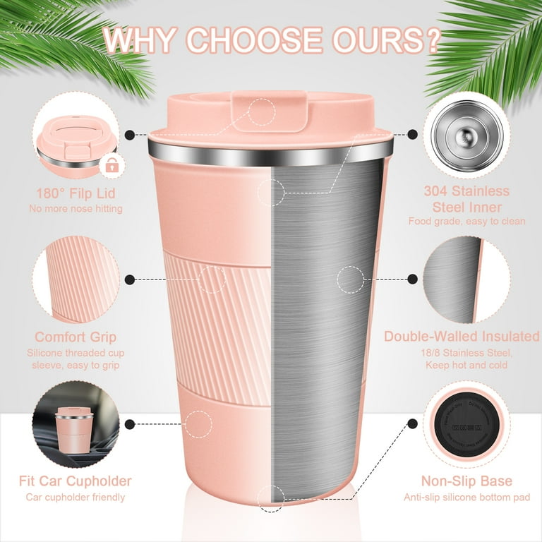 Forhvips Travel Coffee Mug 13 oz,Insulated Coffee Cups with Flip Lid,Stainless Steel Coffee Mugs Spill Proof, Double Wall Vacuum Tumblers,Reusable To