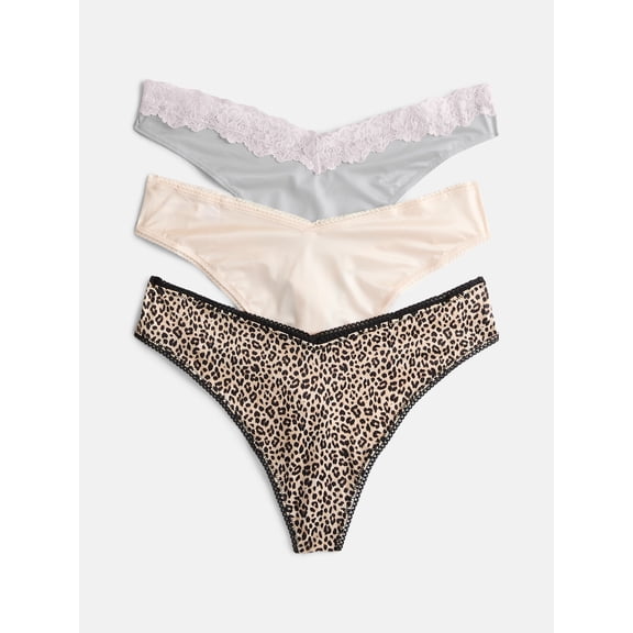 Joyspun Women's Shine & Lace Thong, 3-Pack, XS - XXXL