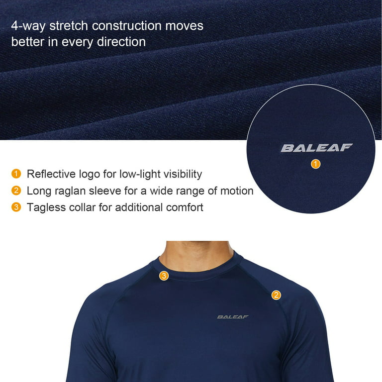 BALEAF Men's Long Sleeve Running Shirts Athletic Workout UPF 50+ Quick Dry  Lightweight Navy Size XL