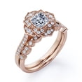 thumbnail image 4 of JeenMata Art Deco Milgrain Filigree - 1.75 Carat Cushion Moissanite - Vintage Cluster - Pave Channel Bridal Ring Set - 18K Rose Gold Plating Over Silver, 4 of 7