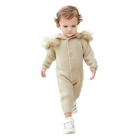 

Baby Bear Winter Full Outfit Warm knitted Hoodies Single Breasted Body Suit Warm knitted Single Breasted Bear Full Outfit Hoodies Body Suit Winter Baby for Boys Girls Khaki 70