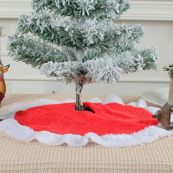 RENACLIPY Red Small Round Tree Skirt Plush Material 2 Pieces Holiday Christmas Decoration