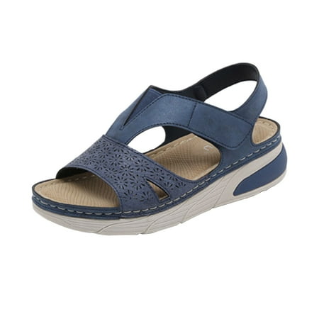 

PEASKJP Sandals for Women Dressy Summer Wide Width Women s Citrine Insole Adjustable Sandal (Blue 8)