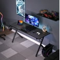 thumbnail image 2 of JJS Game Table 63 ", carbon fiber surface computer table, mouse pad, ergonomic e-sports style game table, dual headphone hooks, Black, 2 of 9