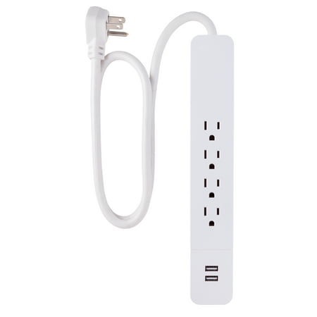 GE Pro 4 Outlet 2 USB Port Power Strip Surge Protector with 3 Ft. Extension Cord, white