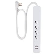 GE Pro 4 Outlet 2 USB Port White Power Strip Surge Protector with 3 ft. Extension Cord