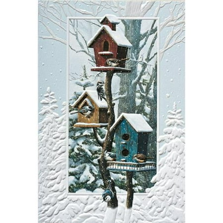 Pack of 16 Home Sweet Home Birdhouse Fine Art Embossed Christmas Greeting Cards