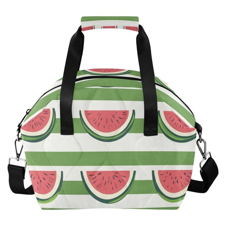 Green Lines Watermelons Insulated Lunch Bag Reusable Quilted Lunch Box Waterproof Leakproof Lunch Container