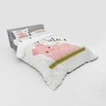 thumbnail image 3 of Saying Duvet Cover Set, Pot Belly Pink Piglet Laying on the Grass with Butterfly and Says Dude Relax, Bedding Set with Shams and Fitted Sheet, 3 Sizes, by Ambesonne, 3 of 3