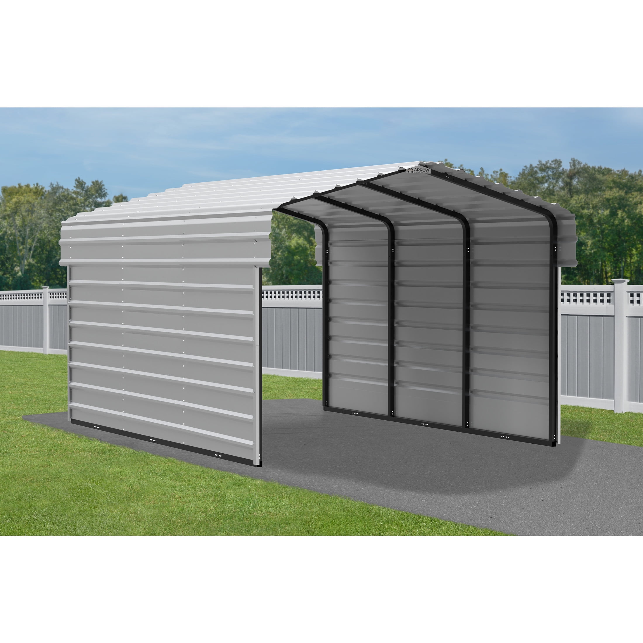 Arrow 10 x 15 x 7 ft Eggshell Steel Carport With 2 Side Wall Kit