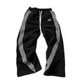 thumbnail image 2 of Baggy Sweatpants for Men Solid Color Mid Waisted Loose Fit Pants Blocked Striped Slacks Straight Leg Trousers Pants Travel Hiking Fall Pants with Pockets, 2 of 5