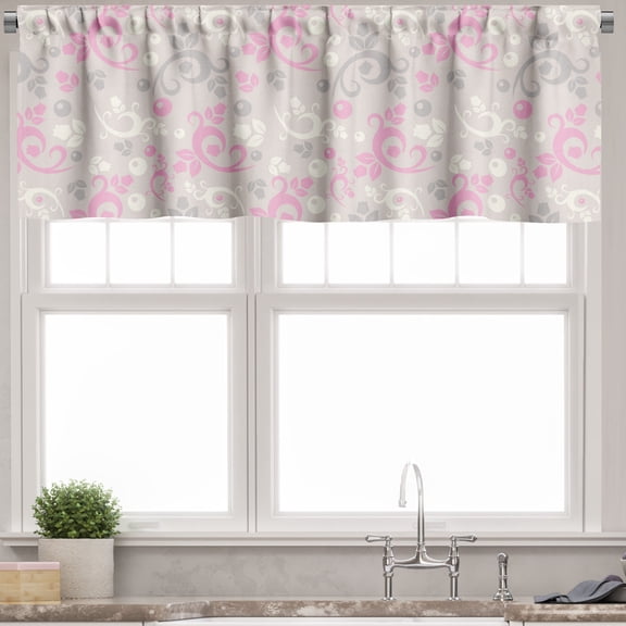 Ambesonne Abstract Valance Pack of 2, Curvy Twigs with Blossoms, 54"X12", Pale Tan Pale Pink