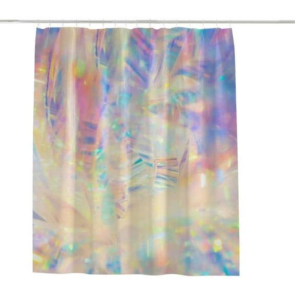 66 x 72 Inches Coolnut Shower Curtain Set with Hooks, Holographic Iridescent Metallic Printing Polyester Waterproof Bath Curtain for Bathroom Bathtubs Decor