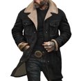 thumbnail image 2 of Joernso Men Jacket Autumn Winter Woolen Coat Lapel Single-Breasted Mid-Length Windproof Jacket Suede Multi Pockets Outerwear, 2 of 8