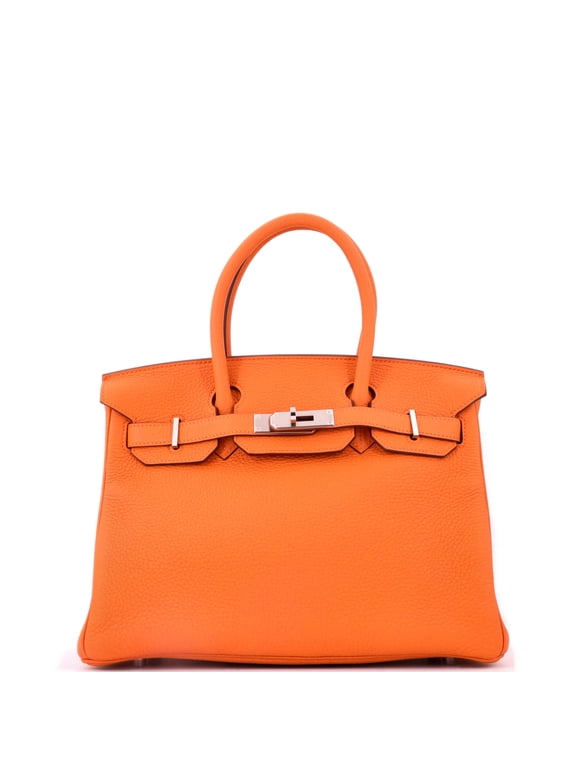 Pre-Owned Birkin Handbag Orange H Clemence with Palladium Hardware 30 By Rebag