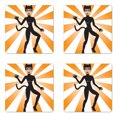 thumbnail image 1 of Retro Coaster Set of 4, Cat Woman Halloween Costume on Starburst Background, Square Hardboard Gloss Coasters, Standard Size, Orange Grey, by Ambesonne, 1 of 2