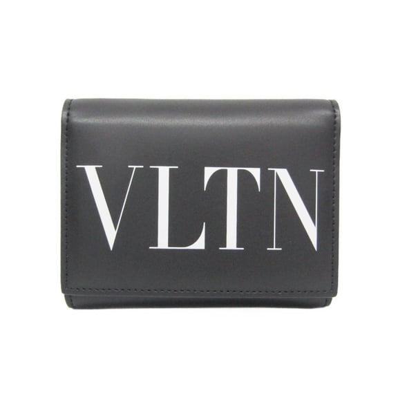 Pre-Owned Valentino Garavani VLTN 2Y2P0U19LVN Men,Women Leather Wallet (tri-fold) Black
