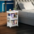 thumbnail image 3 of OULII Book Storage Rack Roller Bookcase White Movable Organizer Cart for Home Use 1 Set, 3 of 8