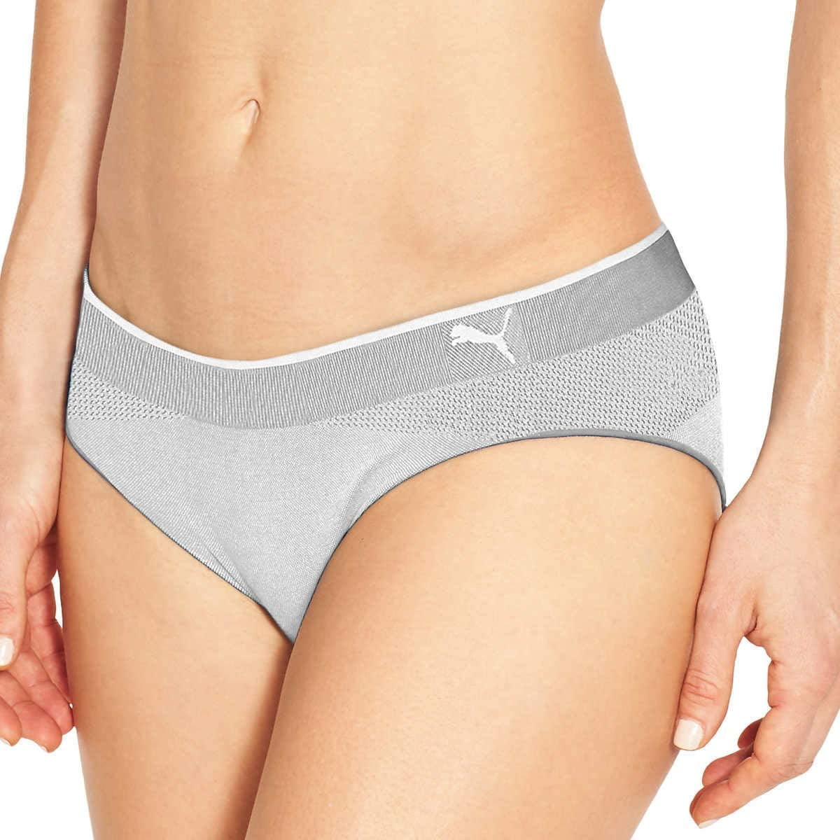 PUMA ladie's 4-pk Premium Cotton Stretch Bikini Panties S/Pink / gray /  white / black 