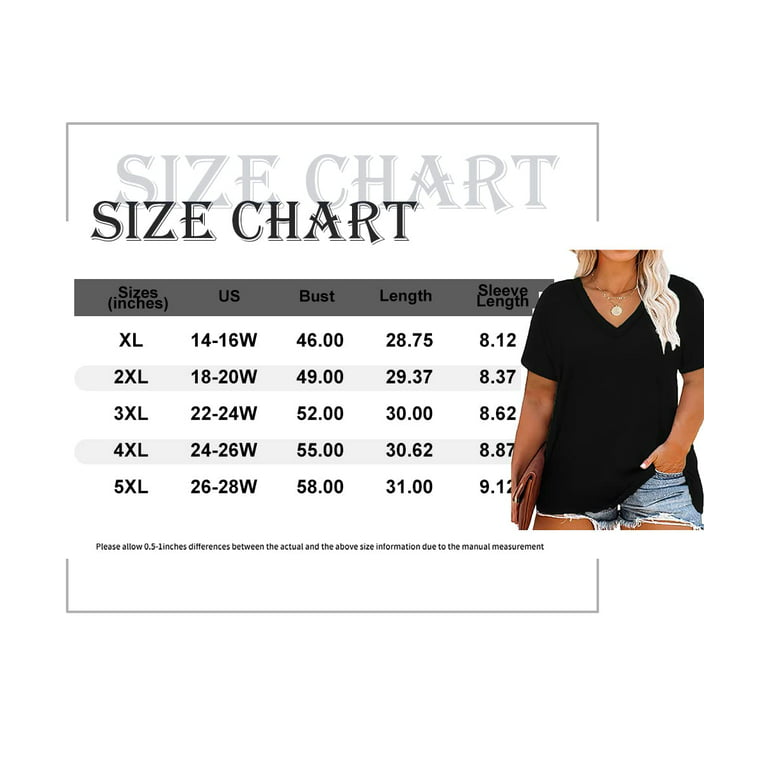 TIYOMI Womens Plus Size Tops Basic Short Sleeve Shirts V Neck Tunics Black  Casual Loose Fit Blouses Solid Color Tees for Summer 5XL 26W 28W 